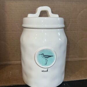 Rae Dunn Cream Ceramic Jar with Bird Motif